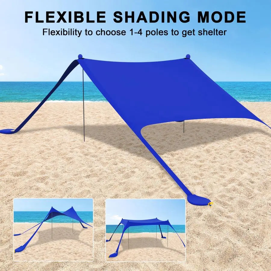 Beach Tent Sun Shelter 10X10FT UPF50 with 4 Aluminum Foldable Poles, Easy Setup Outdoor Shade Canopy for 8 Person, Camping Sun S