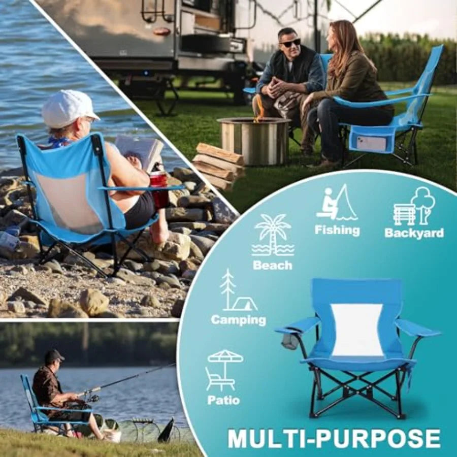 Beach Camping Chair 2 Pack Outdoor Folding Lawn Chair for Adults Heavy Duty Portable Chair with Armrest for Outside Fishing Spo