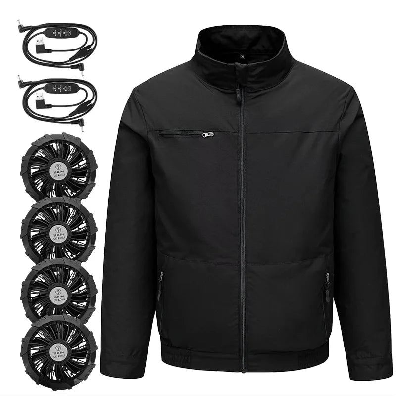 Summer Cooling Jacket Four Hole Fan Clothing Men USB Refrigeration Air Conditioning Clothes Outdoor Labor Protection Workwear