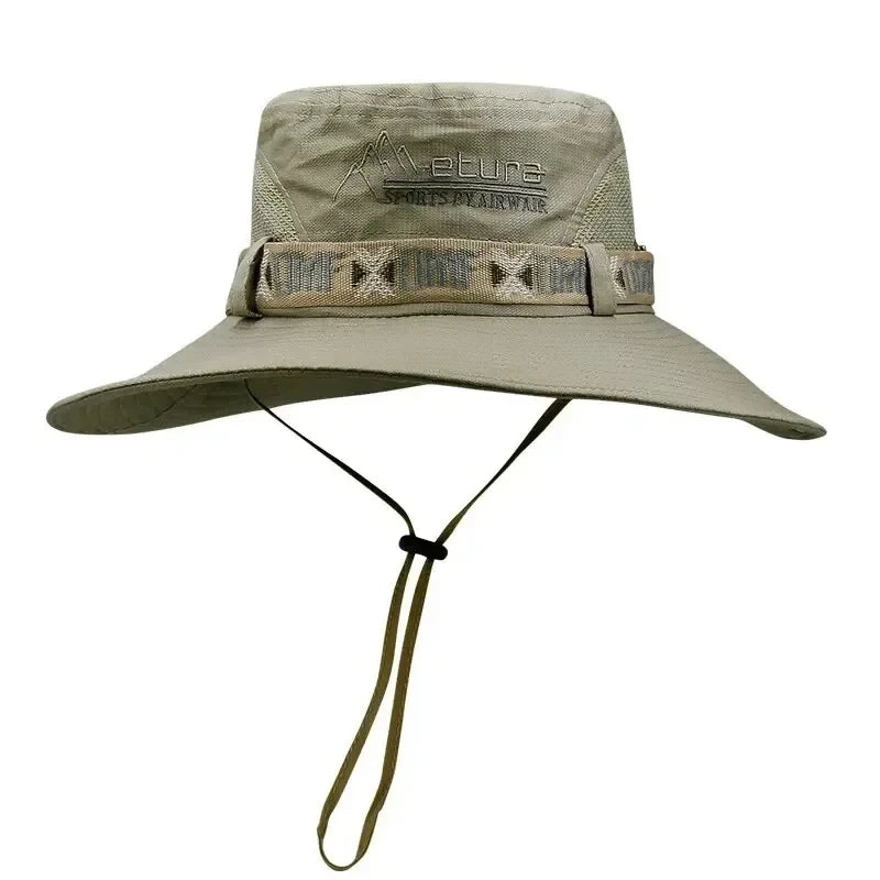 Outdoor hat Summer Men's Wide Brim Bucket Hat UV Protection Panama Style Mesh Fisherman Beach Sun Hat for Outdoor Hunting Hiking