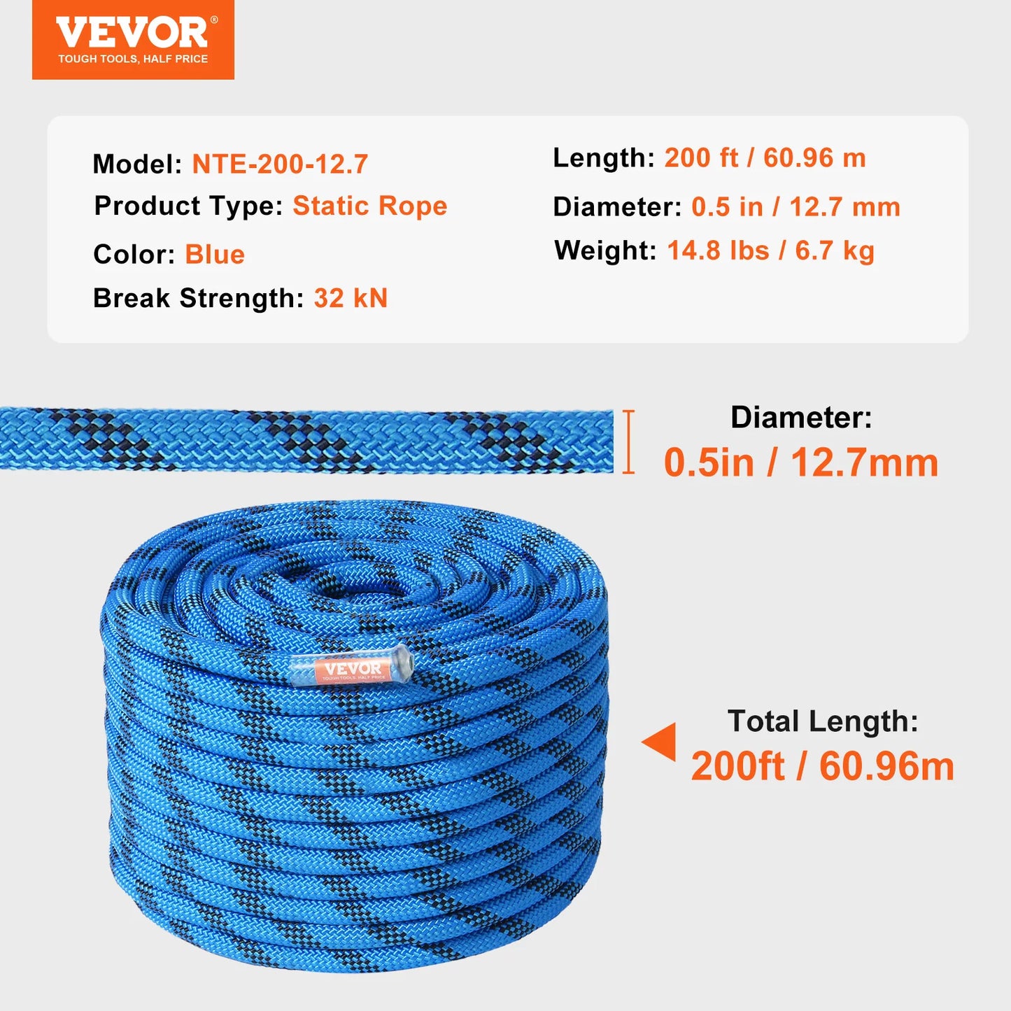 Static Climbing Rope 125/150/200ft