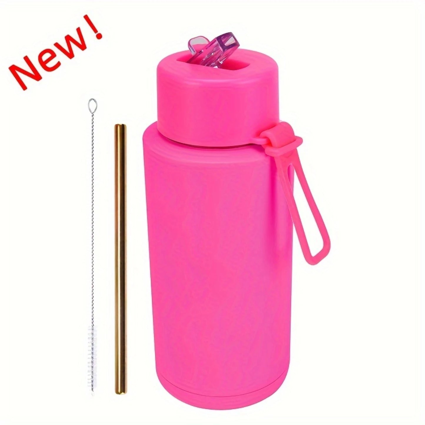 Stainless Steel Insulated Water Bottle, 35oz (1000ml) - Sports Travel Thermal Cup, Hot Cold Drink Flask with Straw Lid, Silicone