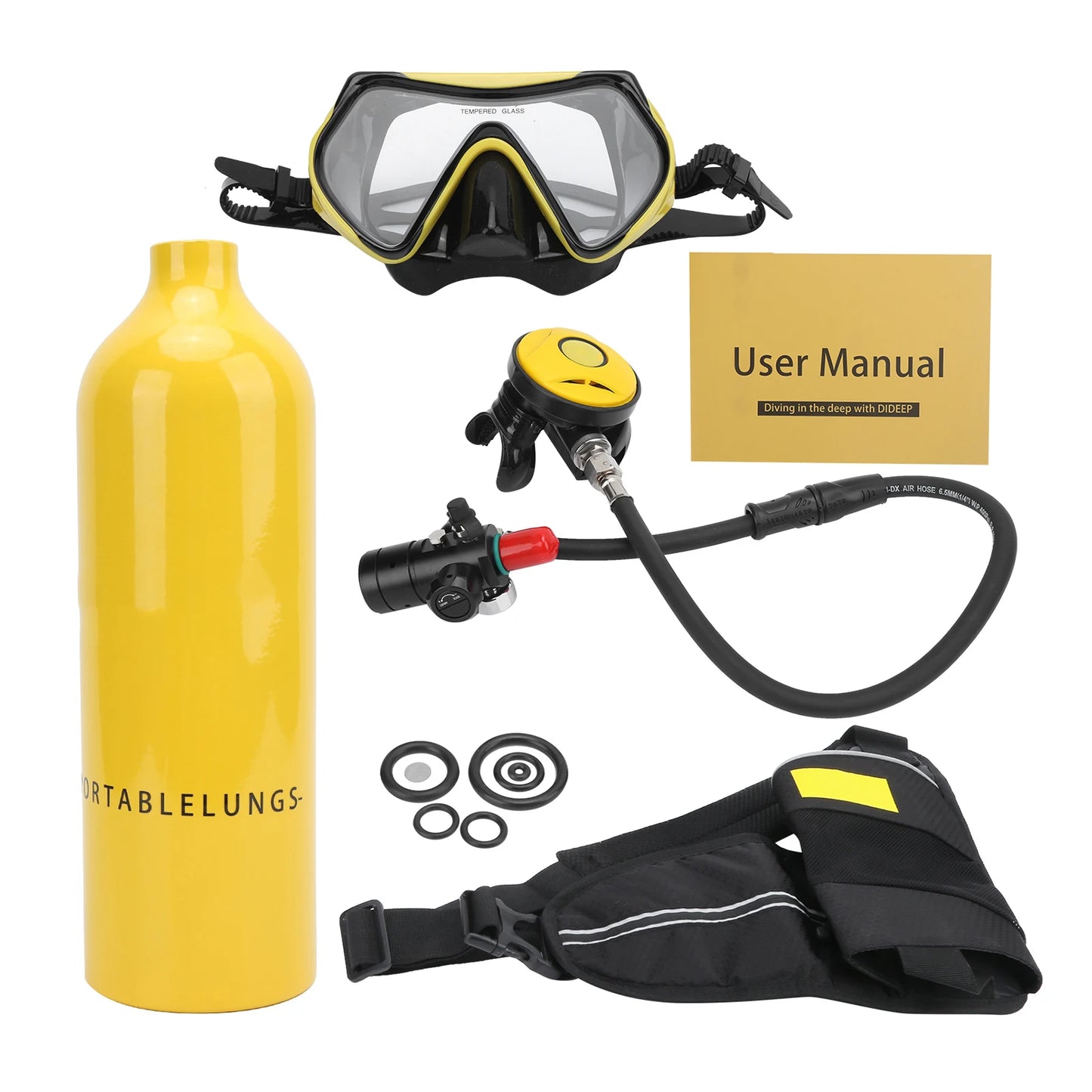 1L DIDEEP 1L Mini Diving Set with Breather/Relief Valve//Strap/Diving Goggles Oxygen Diving Set