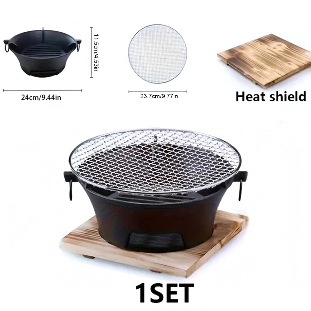 Stainless Steel Round Barbecue Grill Portable Camping Stove Picnic Barbecue Party Stove Family Camping Desktop Small Charcoal Ba