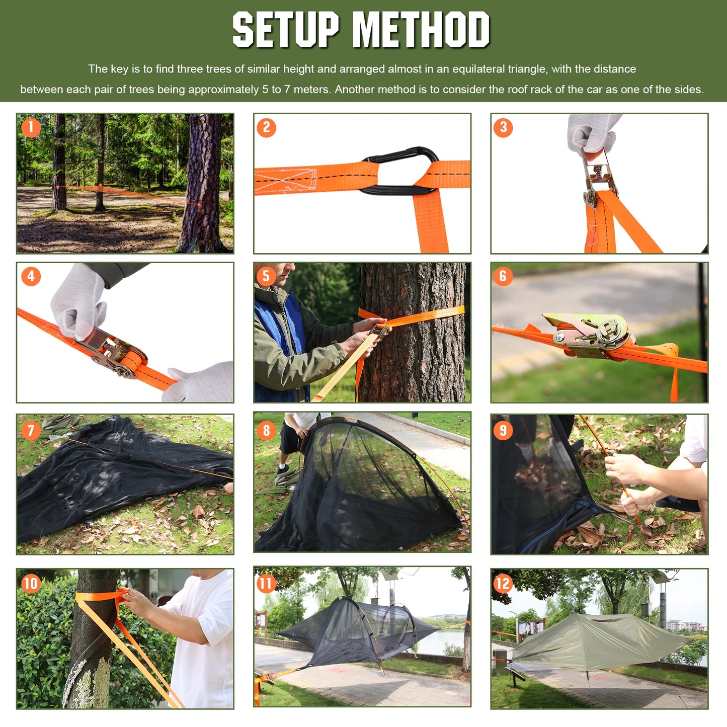 Camping Hammock with Mosquito Net & RainFly 2-Person Tree Tent Hammock 660 LBS Load Capacity for Outdoor Backpacking Hiking