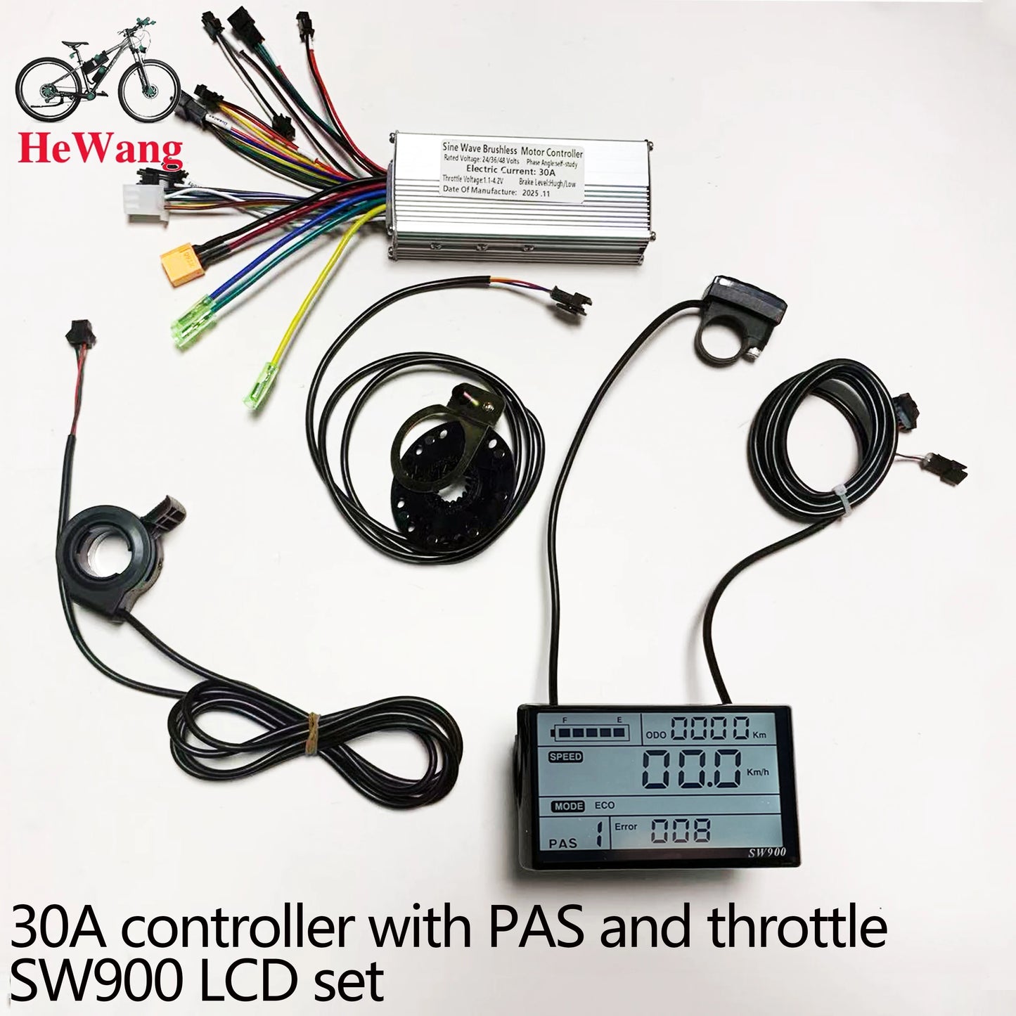 E-bike 25A/30A Brushless Motor Controller 24V 36V 48V 350W-1000W and S966/ SW900 LCD With PAS Throttle Kit for E-Scooter rapir