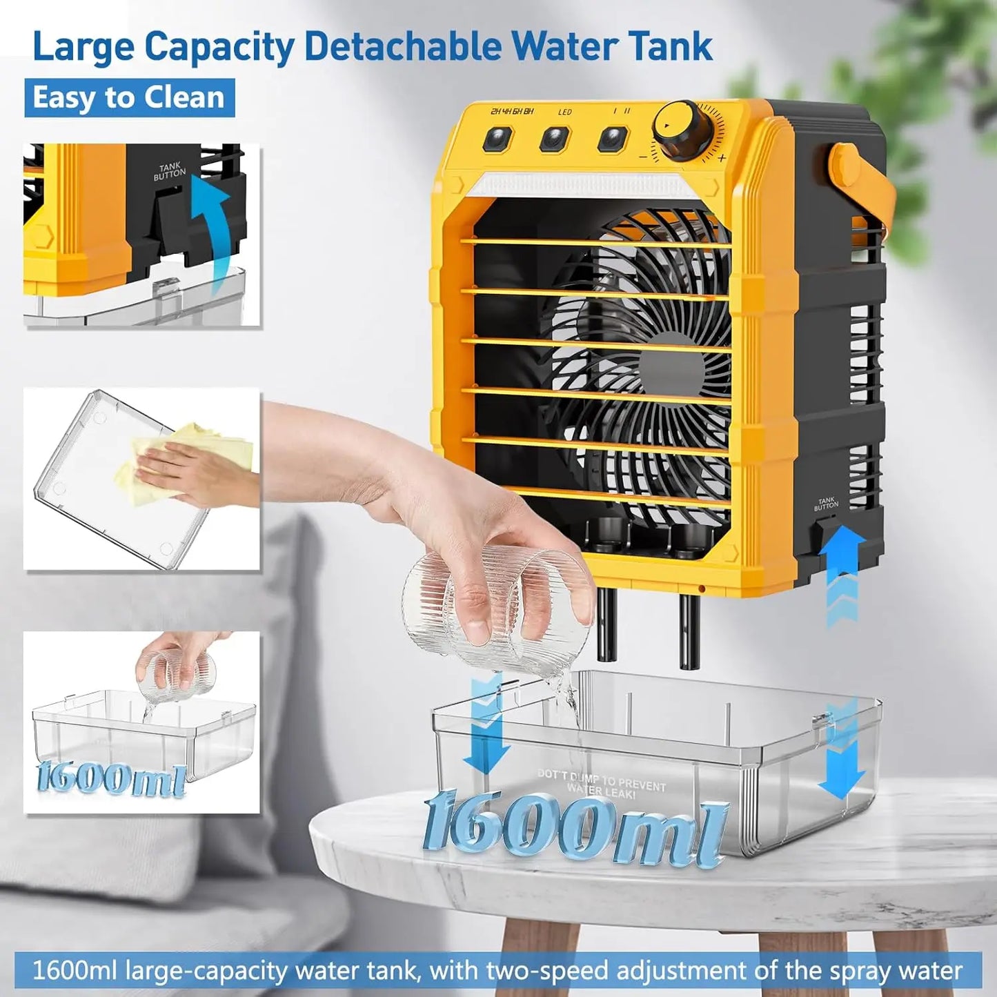 Portable Misting Fan with USB Power, 7 Lights, Timer & Large Water Tank for Camping Office Bedroom Cooling