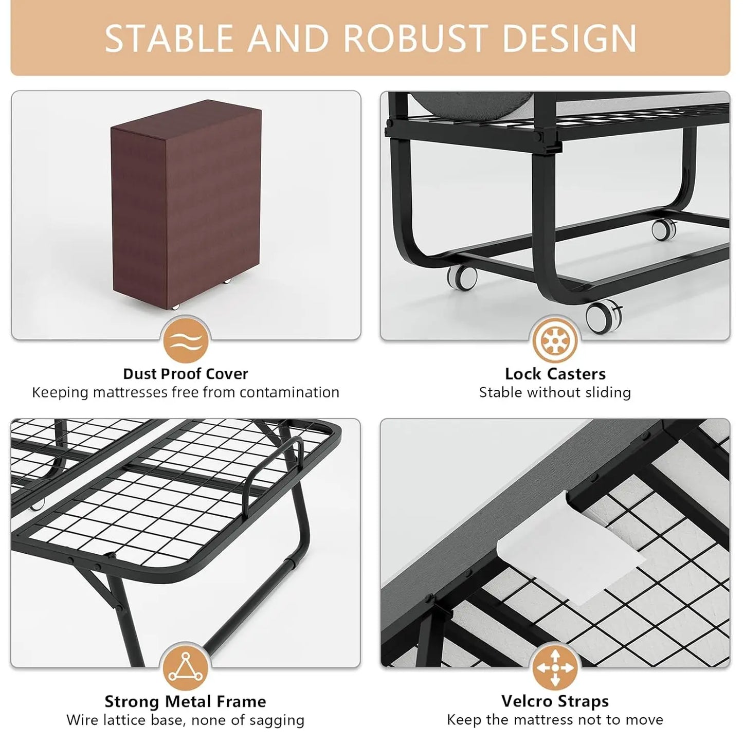 Folding Bed with Mattress - Portable Foldable Roll Away Adults Bed for Guest,Thick Luxurious Memory Foam, Customized
