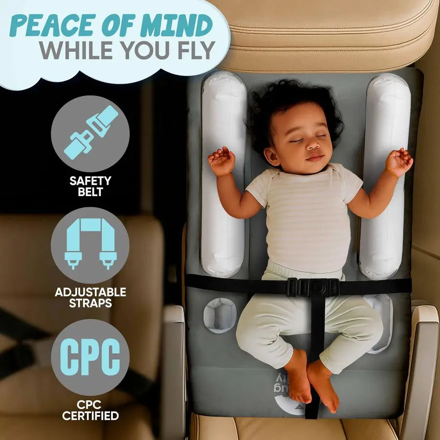 Airplane Bed Inflatable Baby Airplane Bed for Toddler with Safety Belt, Travel Bag, Air Pump, FastInflating Valves, Cup Holder,