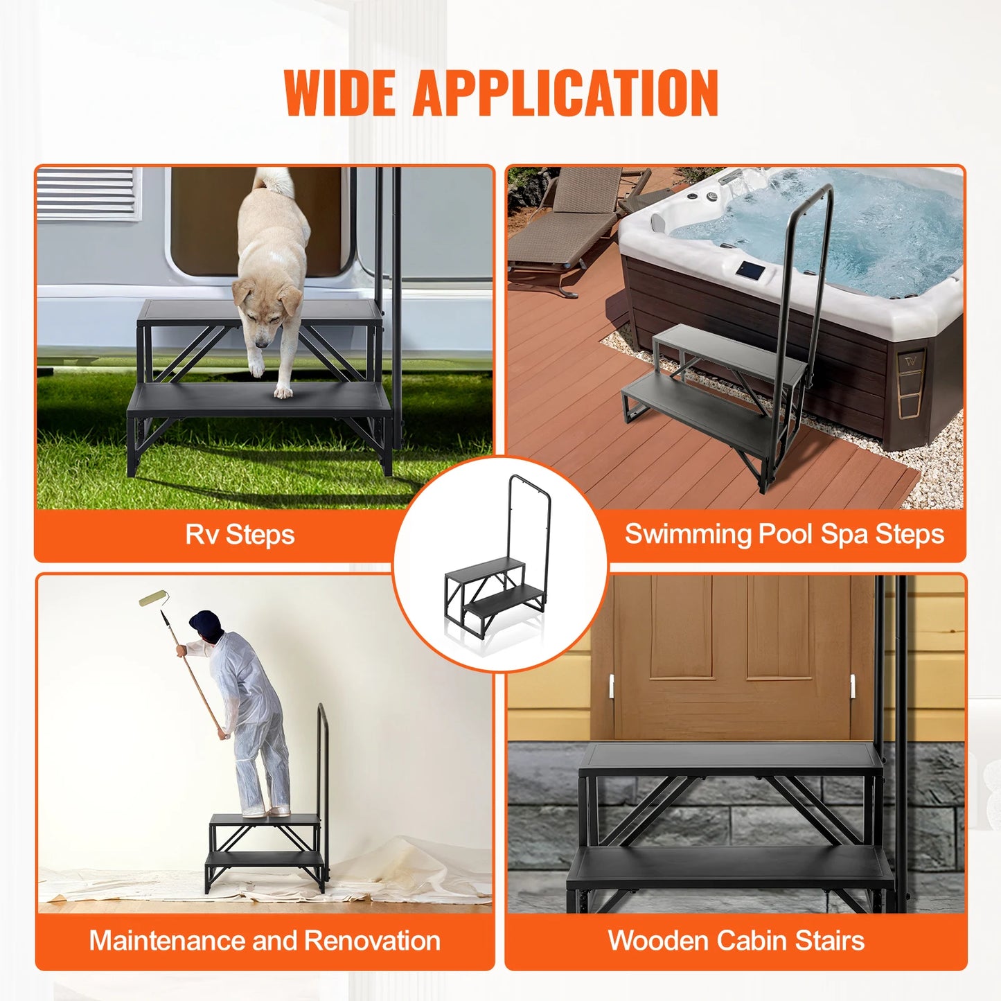 SucceBuy RV Steps 2-Step RV Stairs 440 LBS Load Capacity Thickened Carbon Steel With Handrail Non-Slip Steps for Safe Entry Exit
