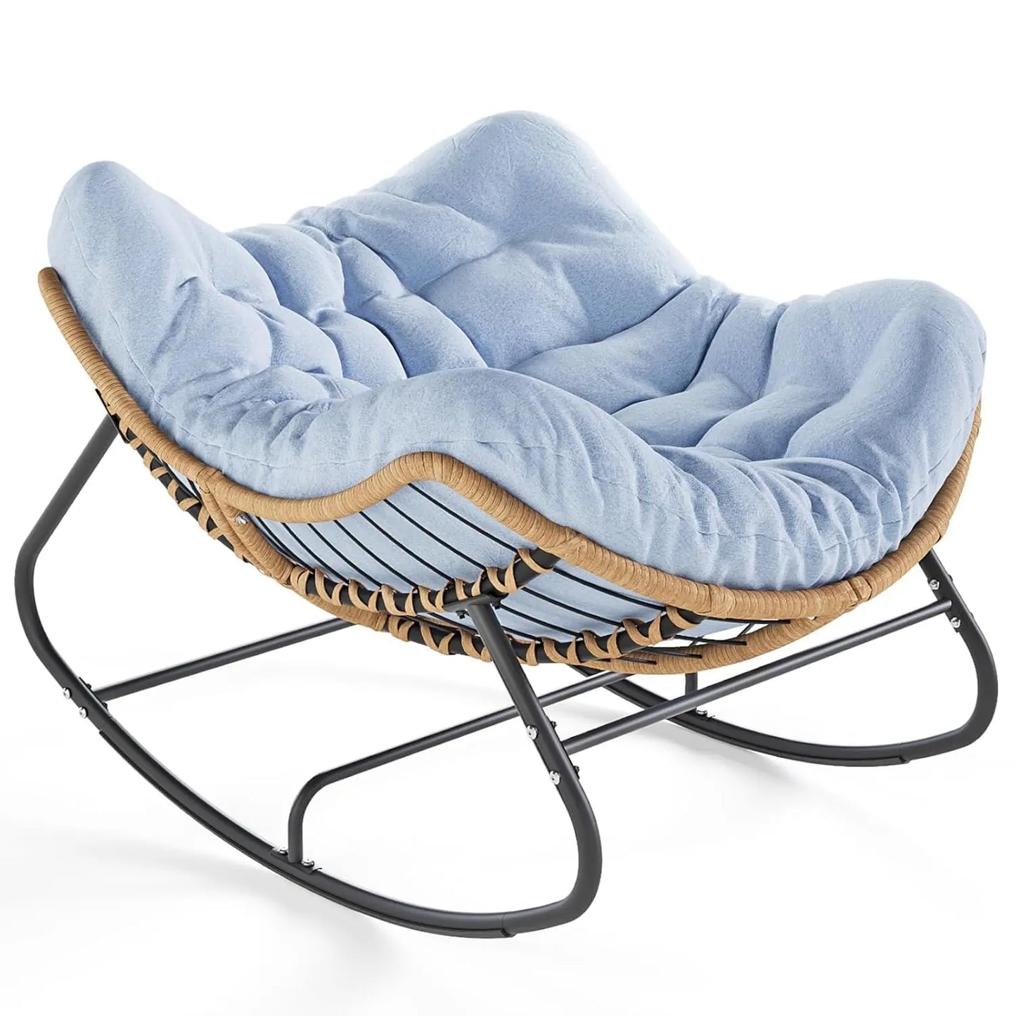 Outdoor Rocking Chair, Oversized Patio Papasan Rocker, Comfy Wicker Reading Lounge, Indoor Egg Chair for Bedroom,, Customized