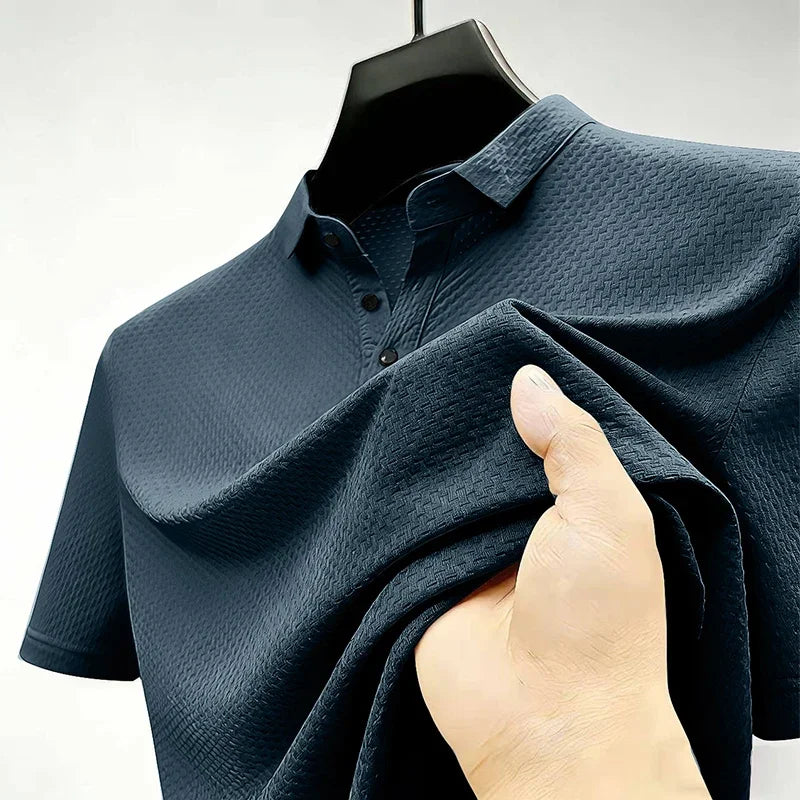 Men's Quick Dry Ice Silk Polo Shirt Short Sleeve Button Placket Jacquard Daily Wear