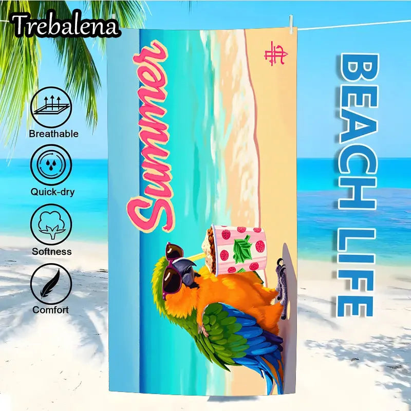 30*60inch Ultra-Soft Beach Towel with Summer Parrot Beach Towel Vibrant Ocean Scene