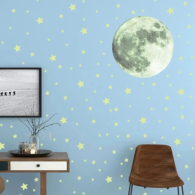 103pcs Luminous Moon and Stars Wall Stickers Glow in the Dark Wall Decals Bedroom Ceiling Home Decorative Stickers Kids Room