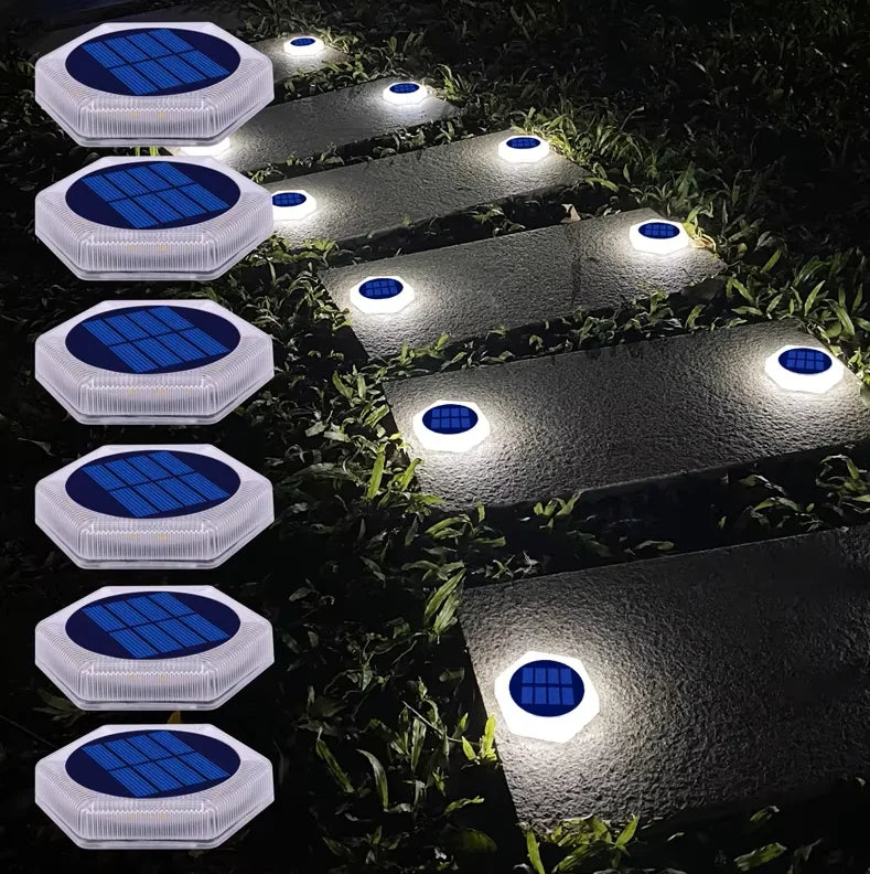 6 Pack Solar Driveway Lights Outdoor IP68 Waterproof Blue Deck Step Lights Solar Stair Lights Stick on Dock Garage Pool Fence