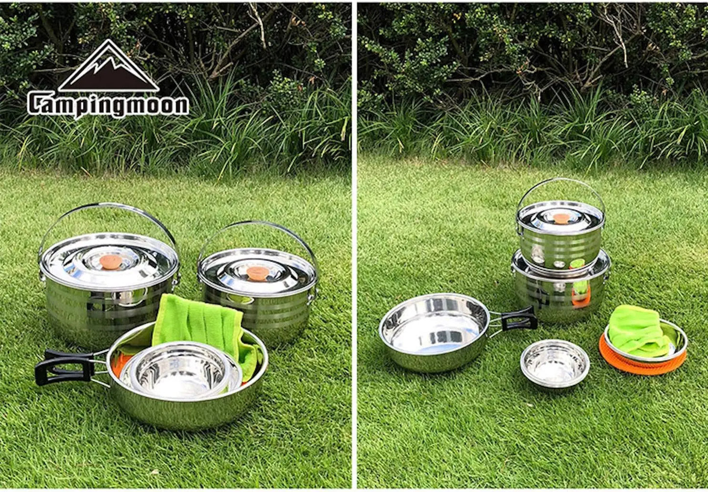 Stainless Steel Camping Cookware Set with Nesting Pots Pans Bowls and Storage Bag for Outdoor Cooking
