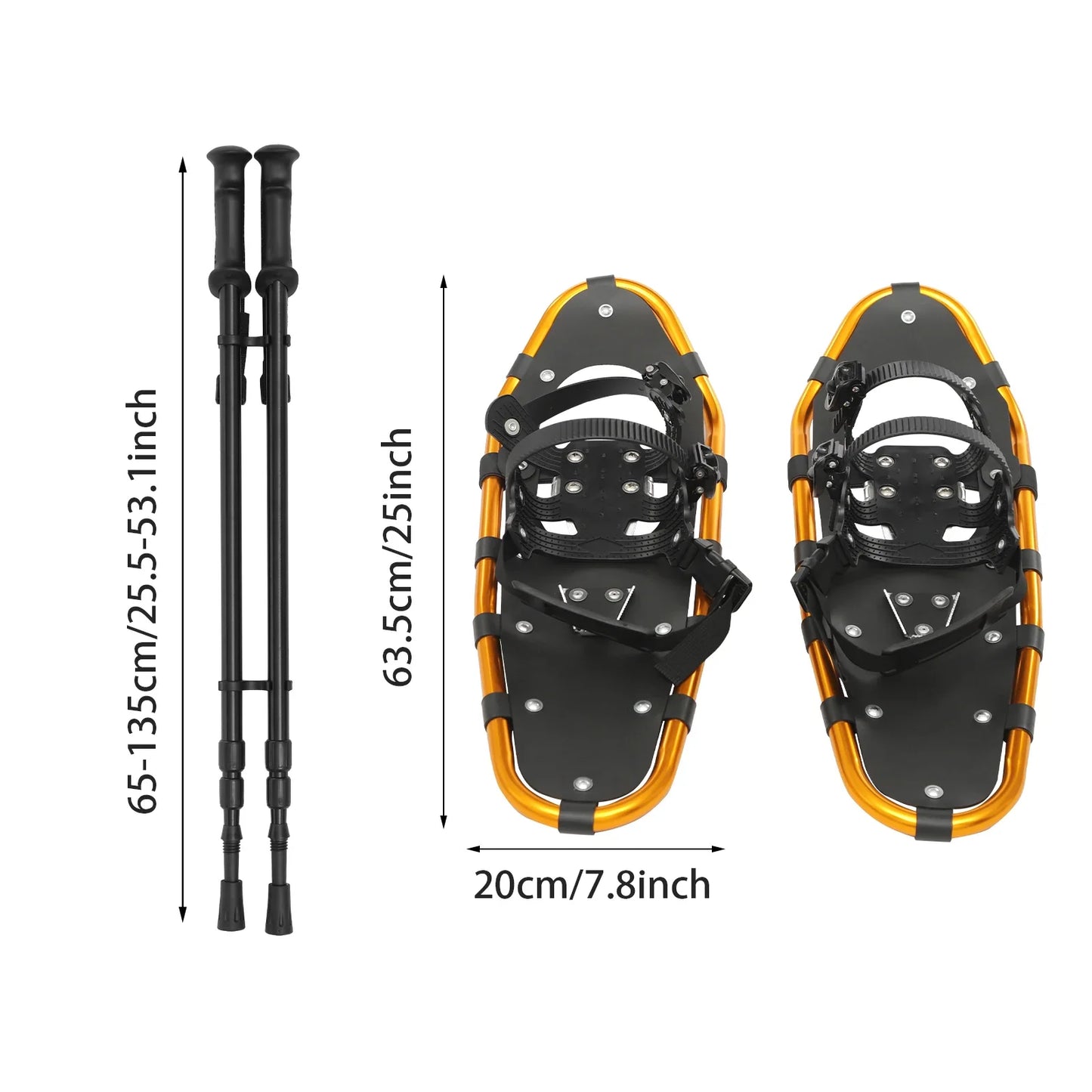 25 Inch Snowshoes, Snowshoes& Adjuatable Trekking Poles, Snowshoes for Adults Men Women