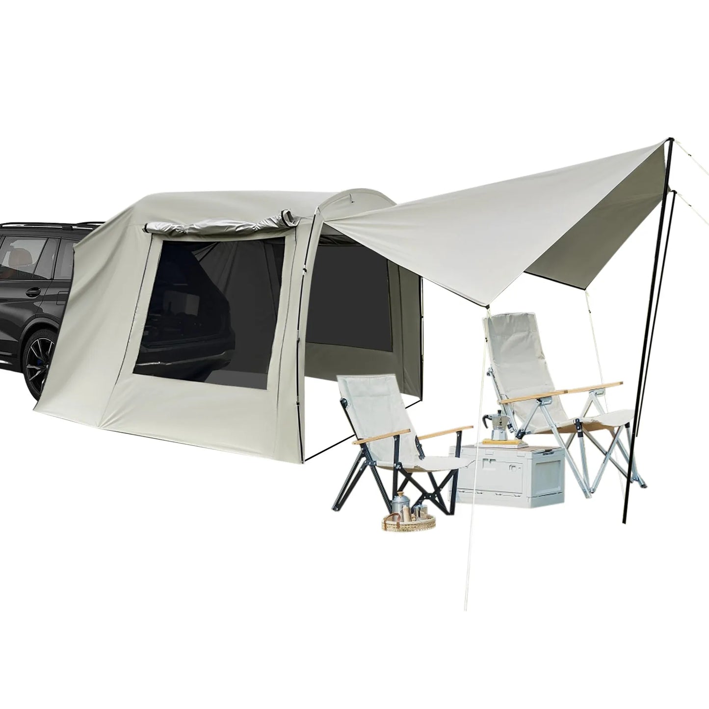 Car Awning Outdoor Tent, Car Tent Attachment for Camping 4-6 Person SUV Sedan Tailgate Awning Shelter Extension, 4.85*2.4*1.95m