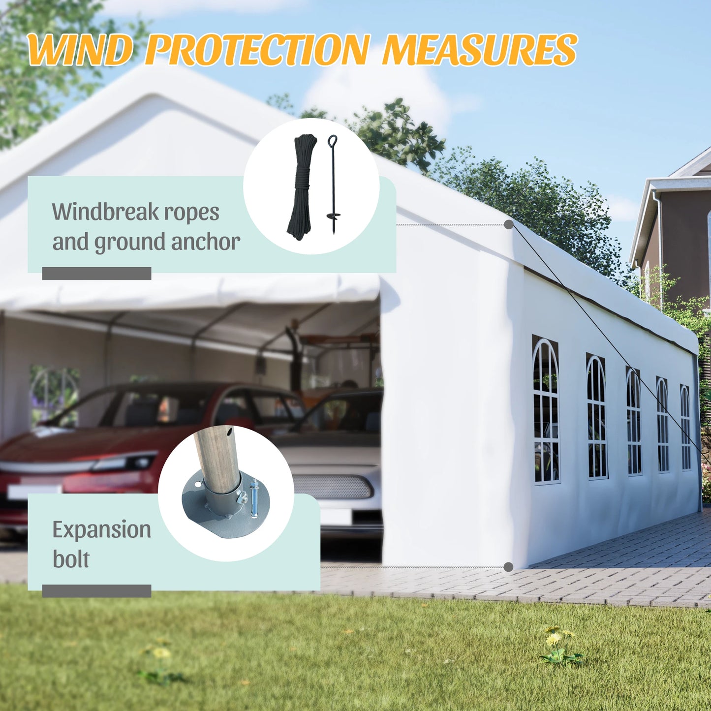 16x32 ft heavy-duty metal carport, portable, removable waterproof cover & sidewalls, all-weather vehicle shelter Metal