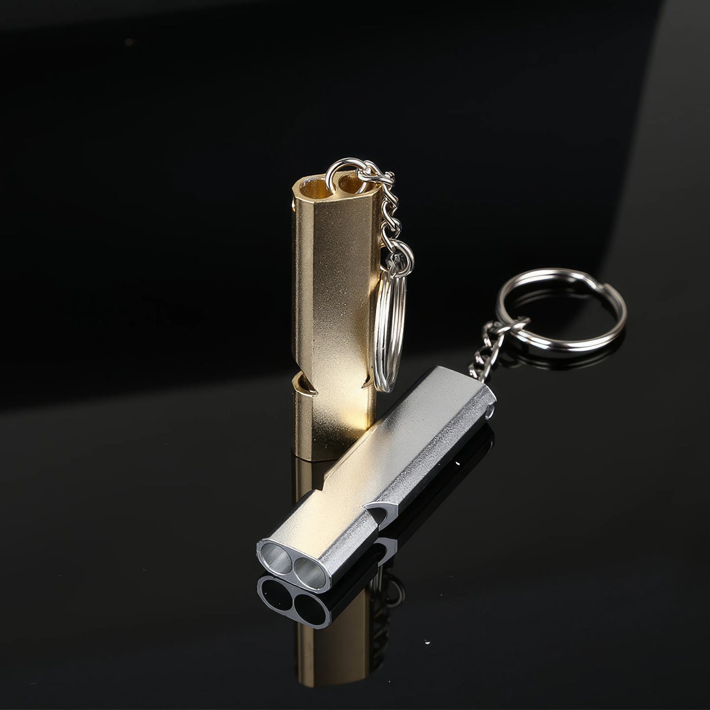 1/2 Survival Whistle Keychain Gold, Double Hole Design, Suitable for Camping Emergency and Rescue, Warning Whistle