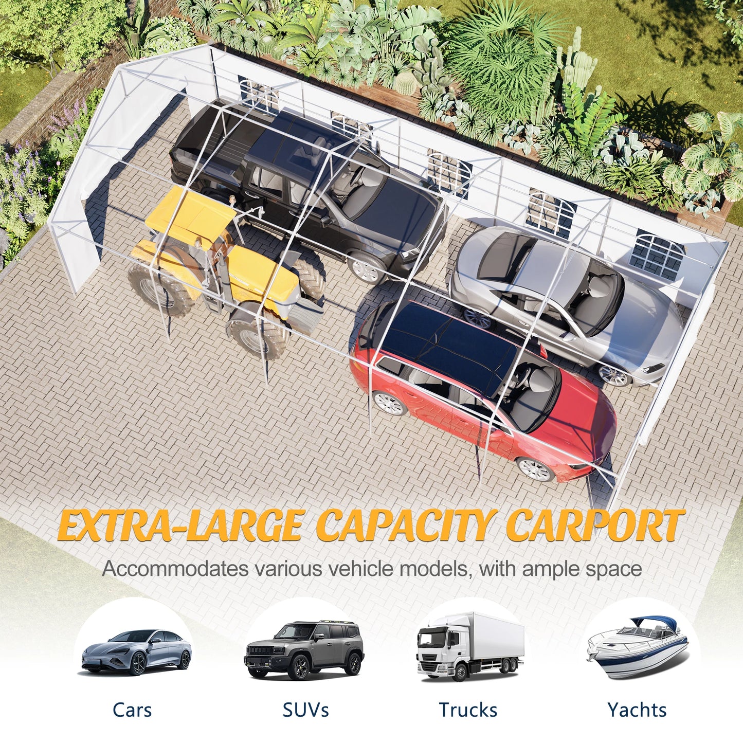 16x32 ft heavy-duty metal carport, portable, removable waterproof cover & sidewalls, all-weather vehicle shelter Metal