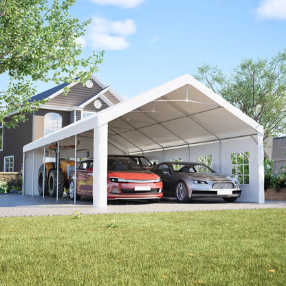 16x32 ft heavy-duty metal carport, portable, removable waterproof cover & sidewalls, all-weather vehicle shelter Metal