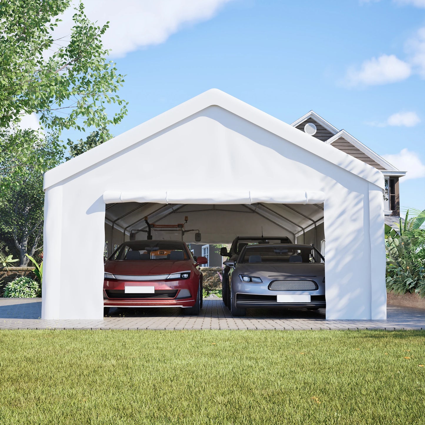 16x32 ft heavy-duty metal carport, portable, removable waterproof cover & sidewalls, all-weather vehicle shelter Metal