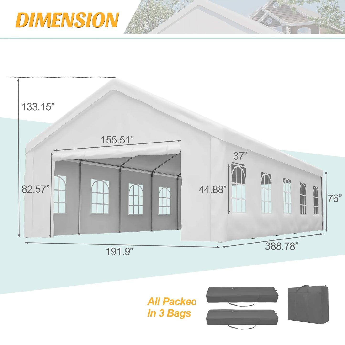 16x32 ft heavy-duty metal carport, portable, removable waterproof cover & sidewalls, all-weather vehicle shelter Metal