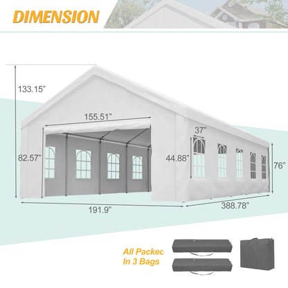 16x32 ft heavy-duty metal carport, portable, removable waterproof cover & sidewalls, all-weather vehicle shelter Metal