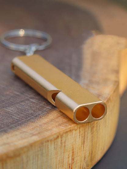 1/2 Survival Whistle Keychain Gold, Double Hole Design, Suitable for Camping Emergency and Rescue, Warning Whistle