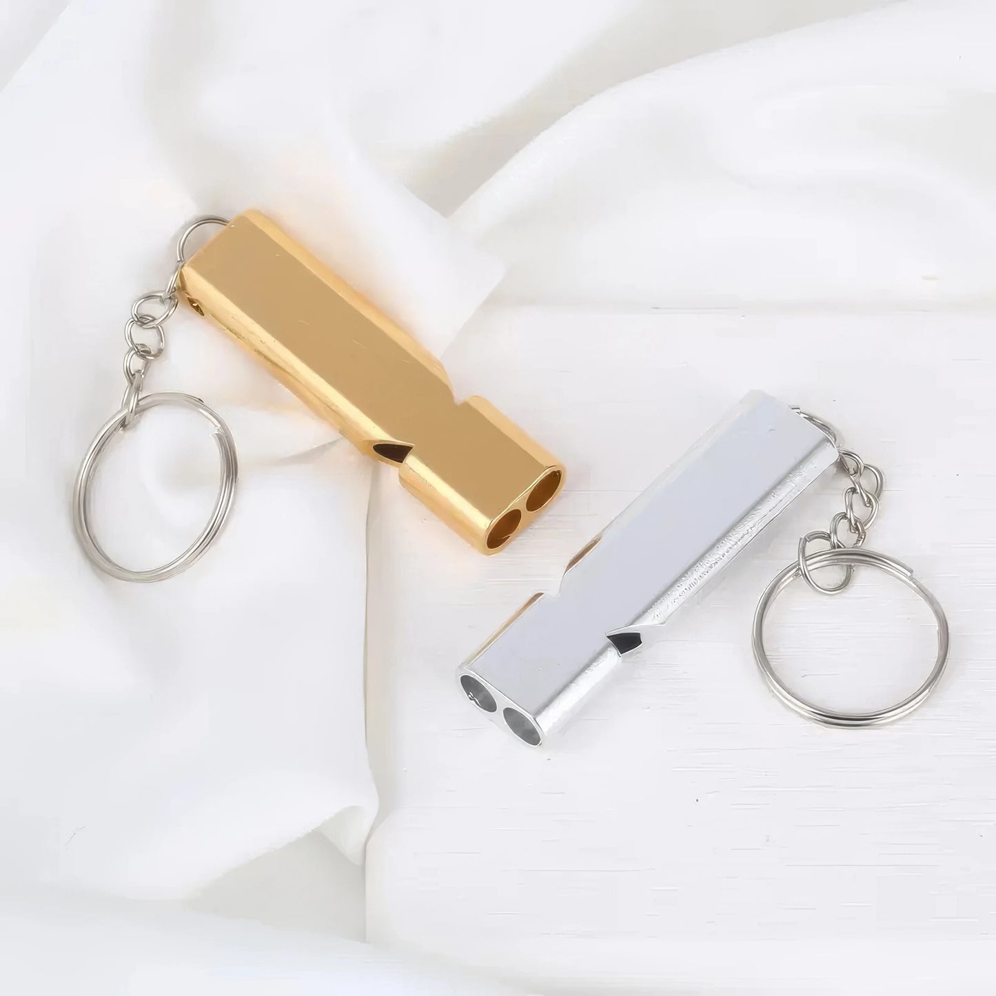 1/2 Survival Whistle Keychain Gold, Double Hole Design, Suitable for Camping Emergency and Rescue, Warning Whistle