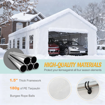 16x32 ft heavy-duty metal carport, portable, removable waterproof cover & sidewalls, all-weather vehicle shelter Metal