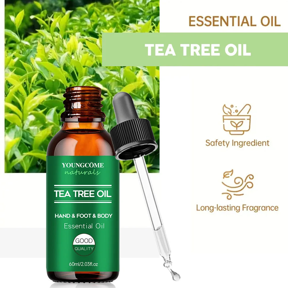 Tea tree essential oil for skin care, massage, shower, diffuser relaxing essential oil for face, body, nails, hair, skin care