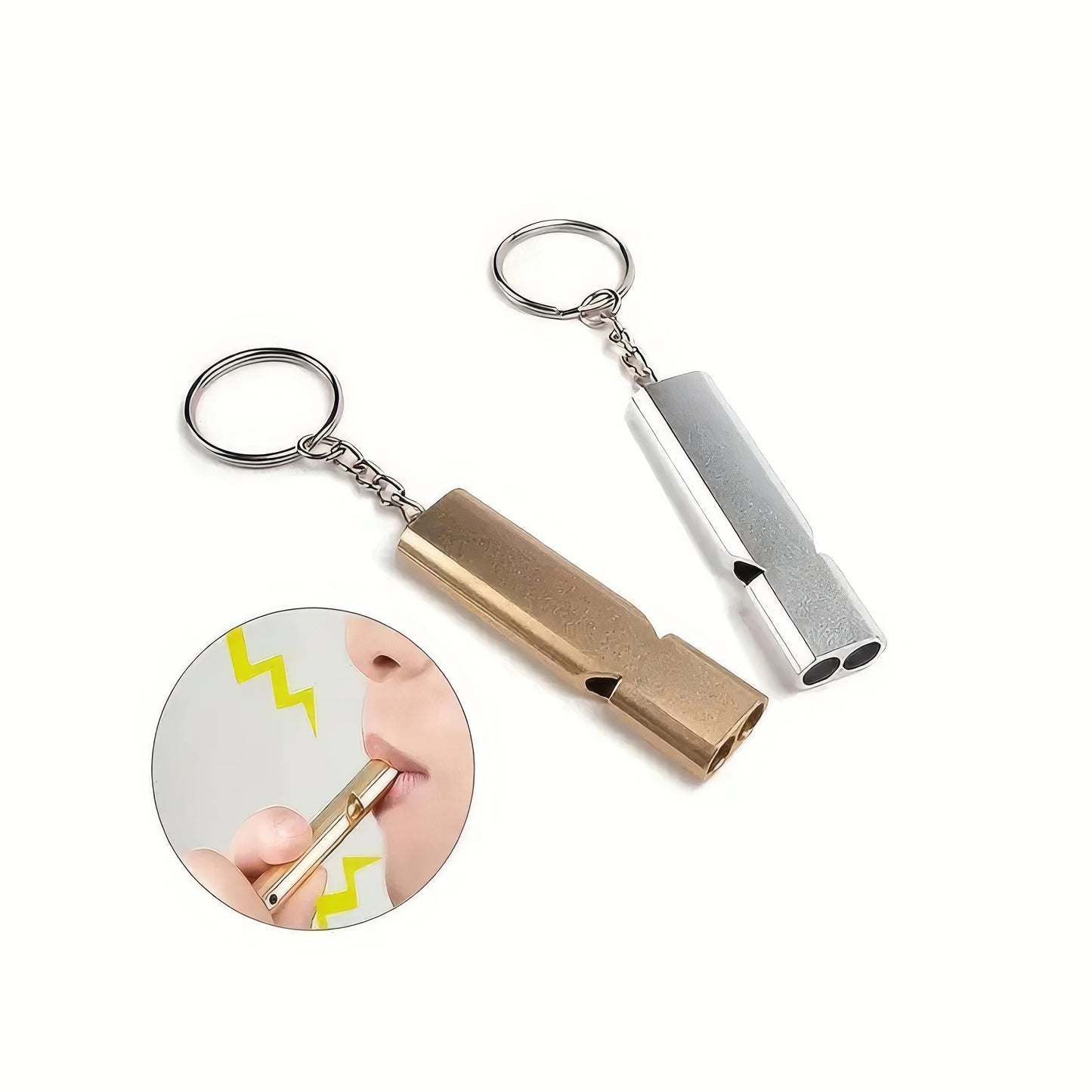 1/2 Survival Whistle Keychain Gold, Double Hole Design, Suitable for Camping Emergency and Rescue, Warning Whistle