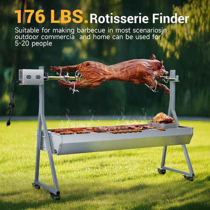 Camping Rotisserie Grill 176LBS Capacity 25W Motor Small BBQ Charcoal Roaster 51'' 2 in 1 Pig Lamb Cooking Tool