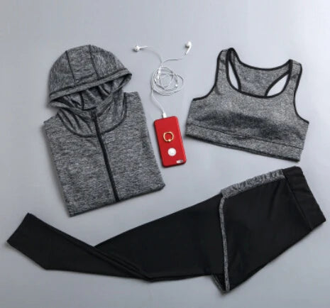 Quick dry women yoga clothing hooded coats+t shirt+bra+shorts+pants sets women autumn outdoor running sportswear gym Suits