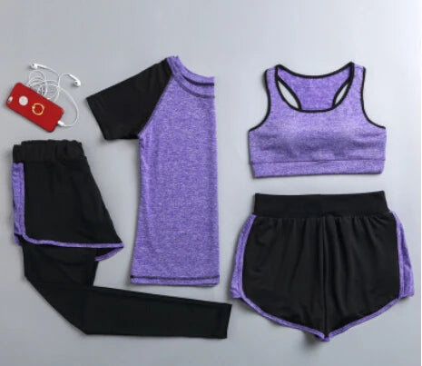 Quick dry women yoga clothing hooded coats+t shirt+bra+shorts+pants sets women autumn outdoor running sportswear gym Suits