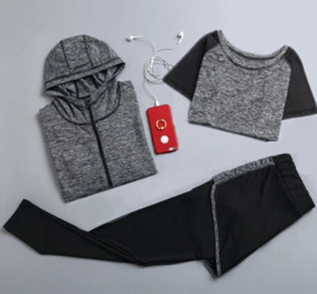 Quick dry women yoga clothing hooded coats+t shirt+bra+shorts+pants sets women autumn outdoor running sportswear gym Suits