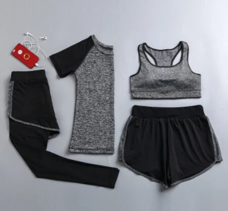 Quick dry women yoga clothing hooded coats+t shirt+bra+shorts+pants sets women autumn outdoor running sportswear gym Suits