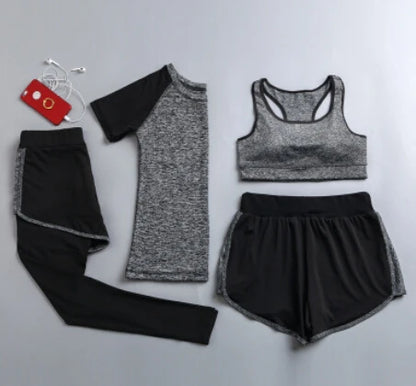 Quick dry women yoga clothing hooded coats+t shirt+bra+shorts+pants sets women autumn outdoor running sportswear gym Suits