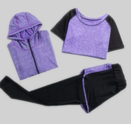 Quick dry women yoga clothing hooded coats+t shirt+bra+shorts+pants sets women autumn outdoor running sportswear gym Suits