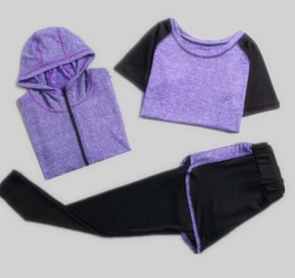 Quick dry women yoga clothing hooded coats+t shirt+bra+shorts+pants sets women autumn outdoor running sportswear gym Suits