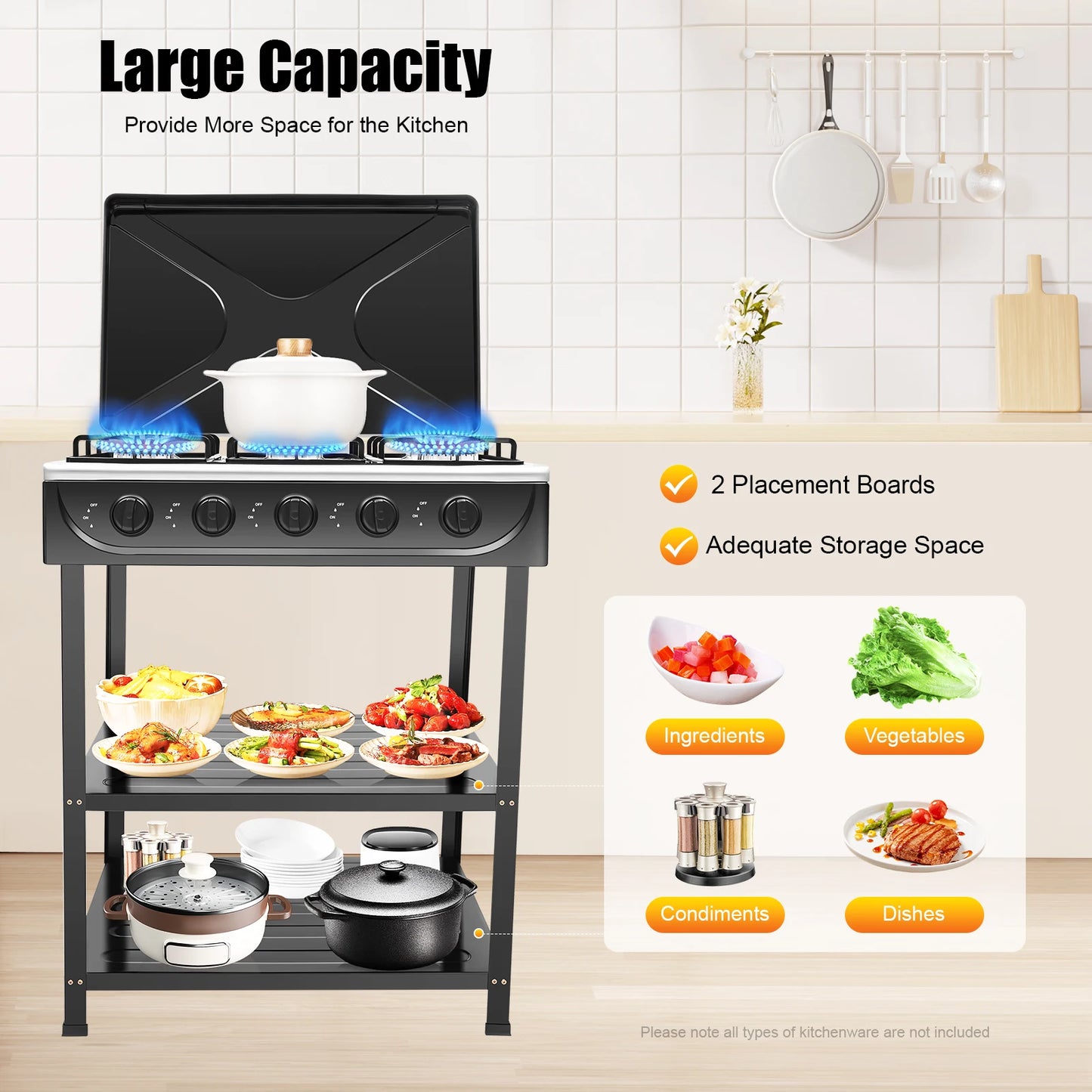Natural Gas Stove with 5 Burners Outdoor 5-Burner Stove Portable Gas Stove Manual Ignition with 2 Placement Boards