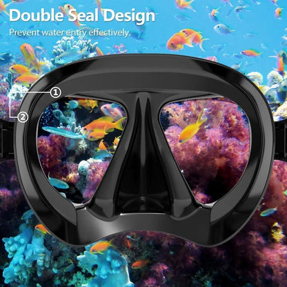 Panoramic HD Snorkel Mask, Anti-Fog Scuba Goggles with Tempered Glass and Nose Cover for Diving and Swimming