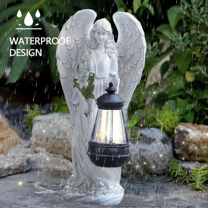 Solar Angel Statue Light Auto On & Off Decorative Angel Figurine Lantern Fairy Figurine Decor Lamp for Outside Yard Art Patio