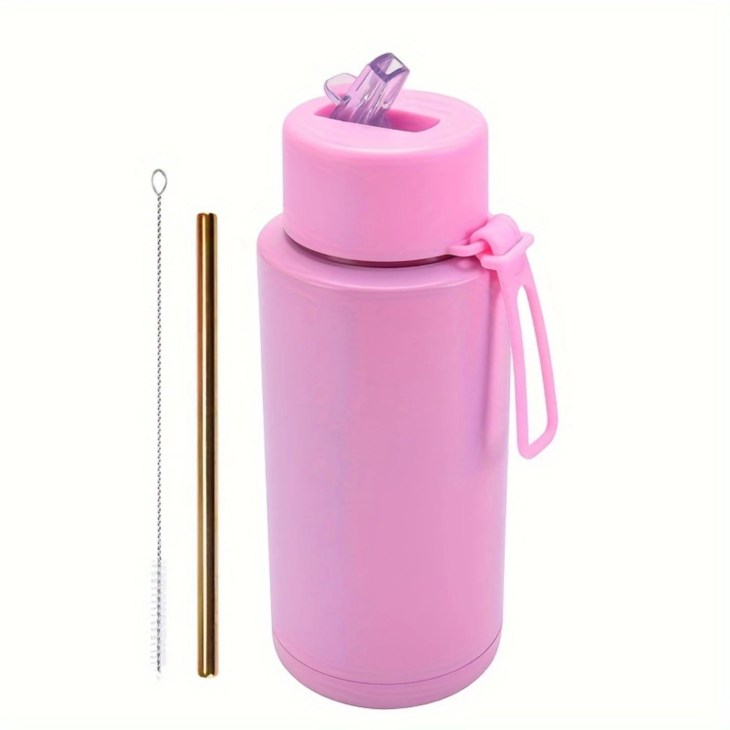 Stainless Steel Insulated Water Bottle, 35oz (1000ml) - Sports Travel Thermal Cup, Hot Cold Drink Flask with Straw Lid, Silicone