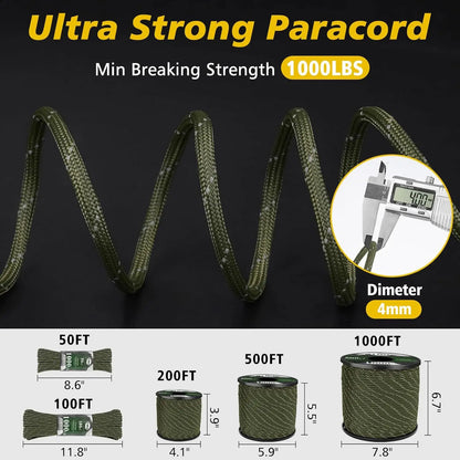 Paracord Reflective 1000lb, 100ft 4mm, 13 Strand Paracord Rope, Tactical Parachute Cord for Camping, Fishing, Clothesline, Hammo