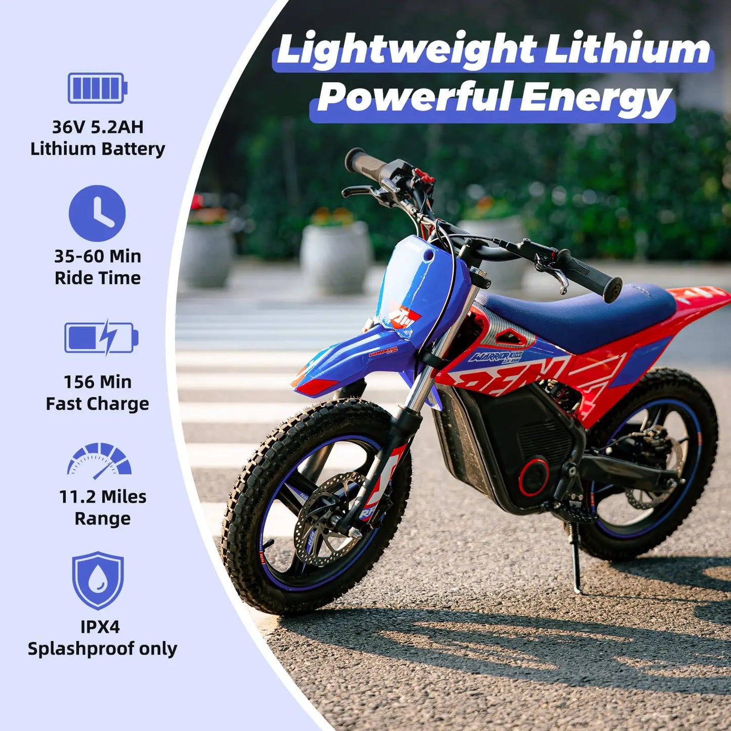 RFN Warrior Kids E250 36V Electric Dirt Bike,with 400W Dirt Bike, 11.2-Mile Long-Range Off-Road Bike with 3 Speeds For Ages 3-6