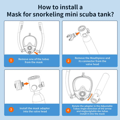 Mini Scuba Tank with Full Face Mask,0.5L Lung Tank Sub Mask Combo -6-10 Mins Underwater Breathing System, Portable Scuba Gear
