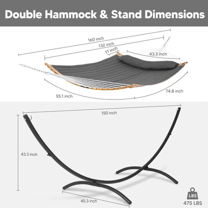 Portable Hammock with Stand, Foldable Patio Swing for 2-3 People, Heavy Duty Dark Gray